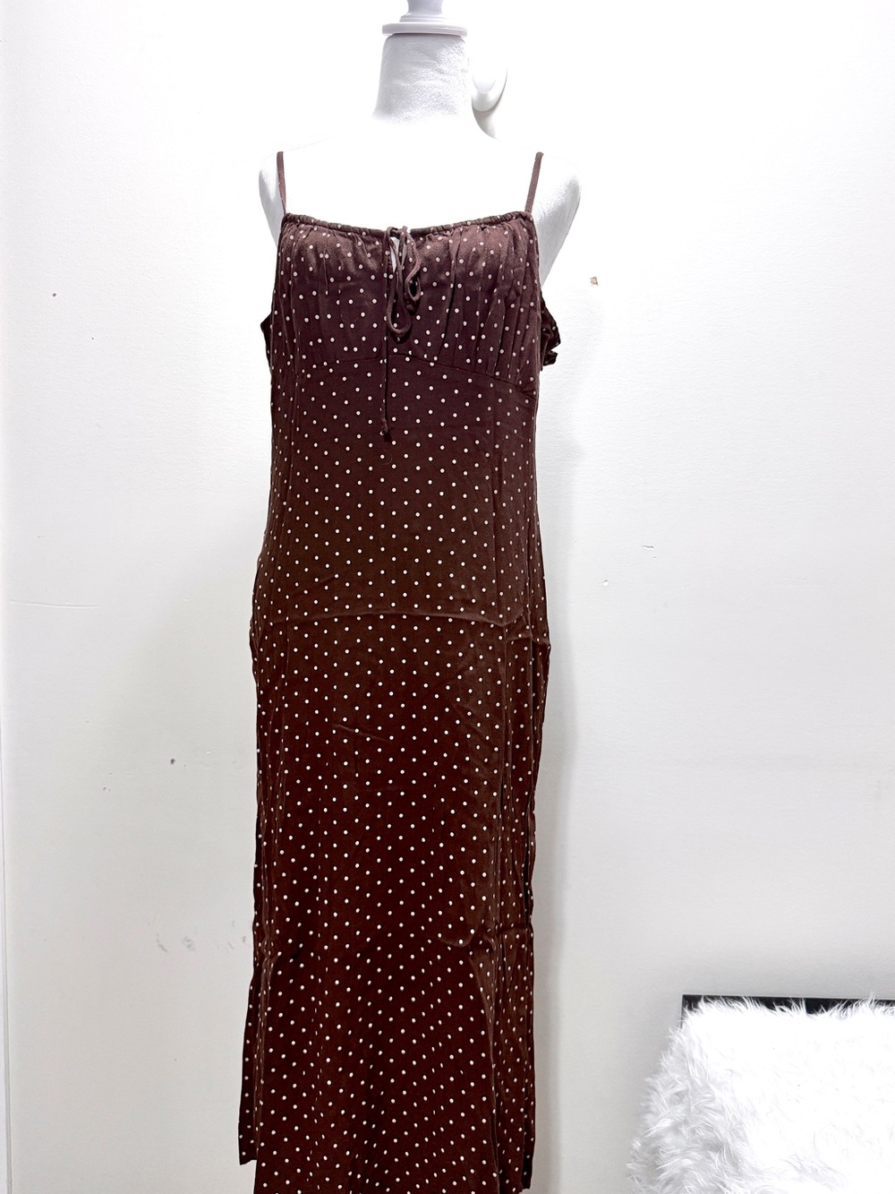 American Eagle Brown Polka Dot Maxi Dress Size XL